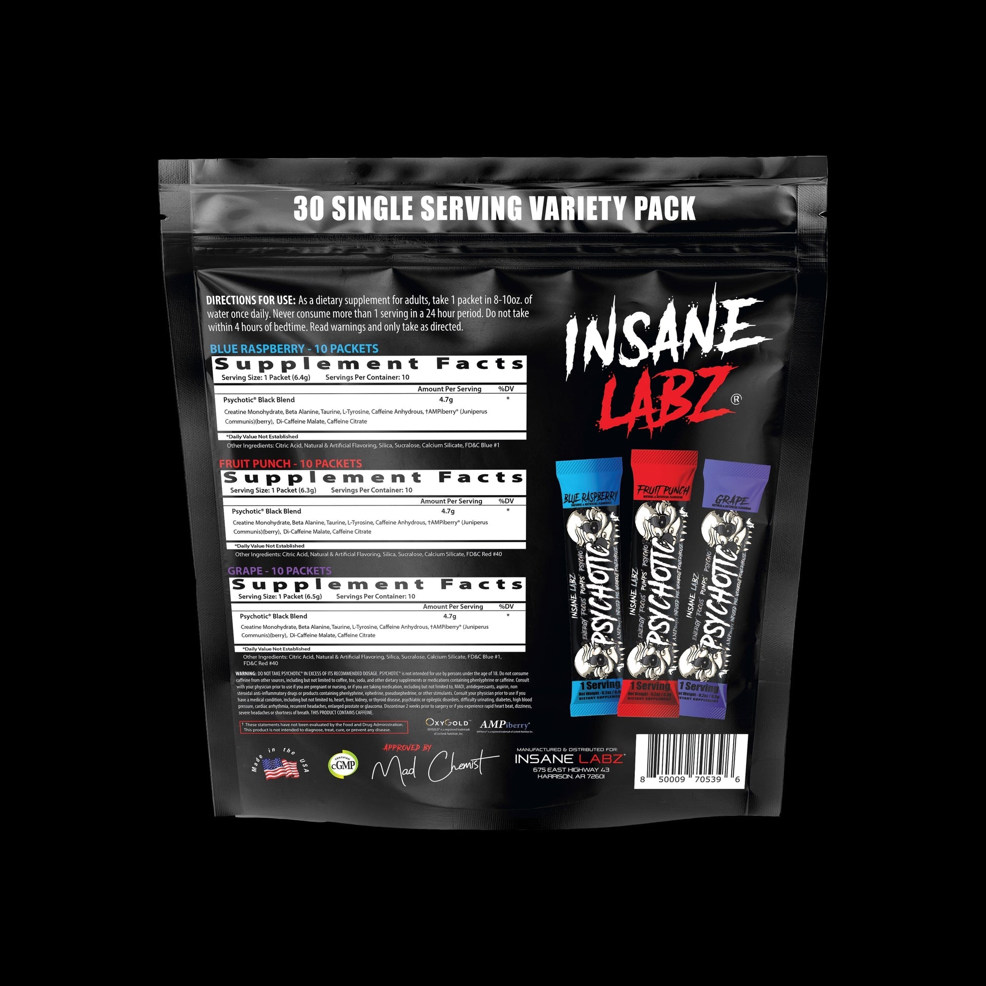 Psychotic  PRE-Entreno..Black (30Mini Bolsitas)